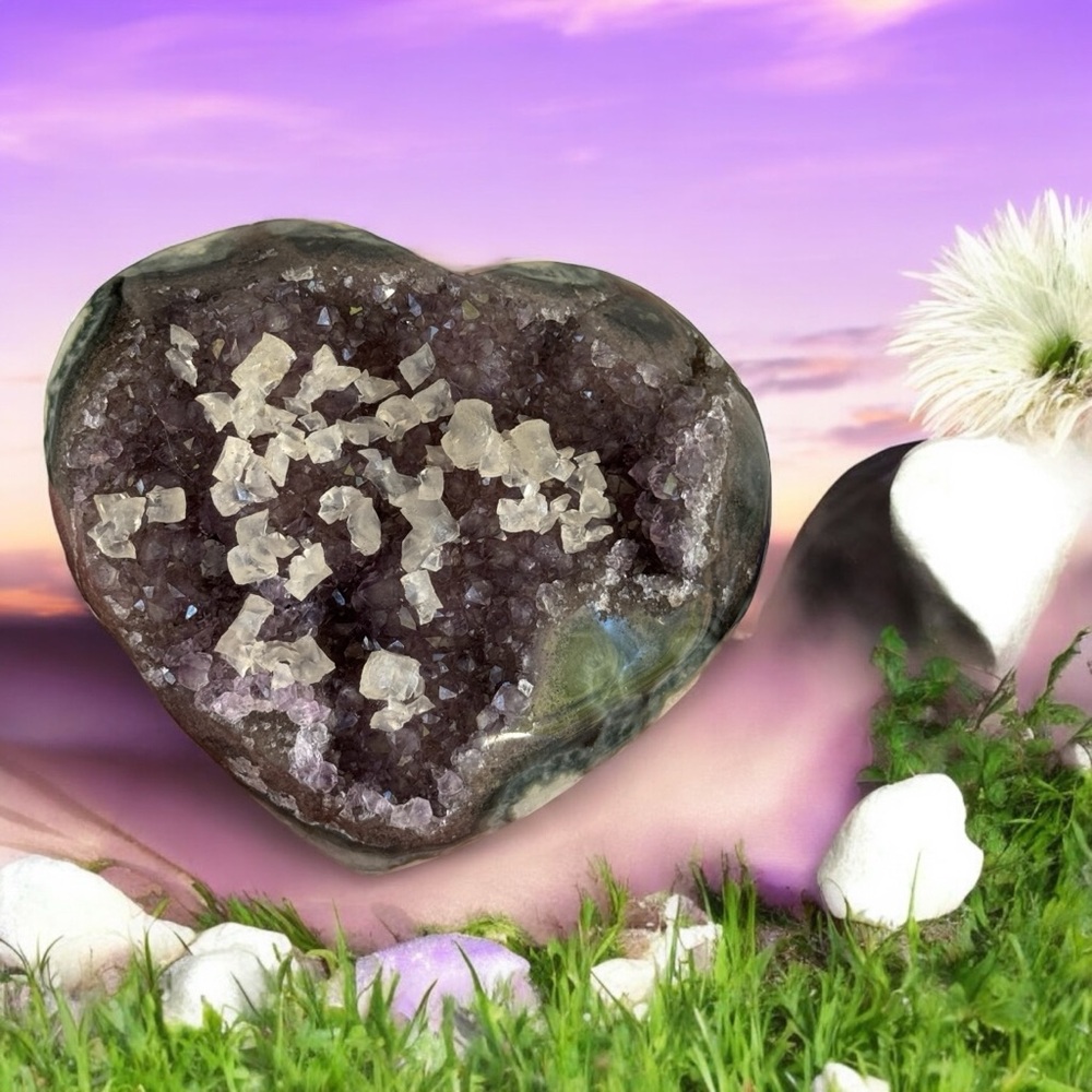 Large Amethyst Heart ❤️ Calcite inclusion Stunning Agate Banding 🔥